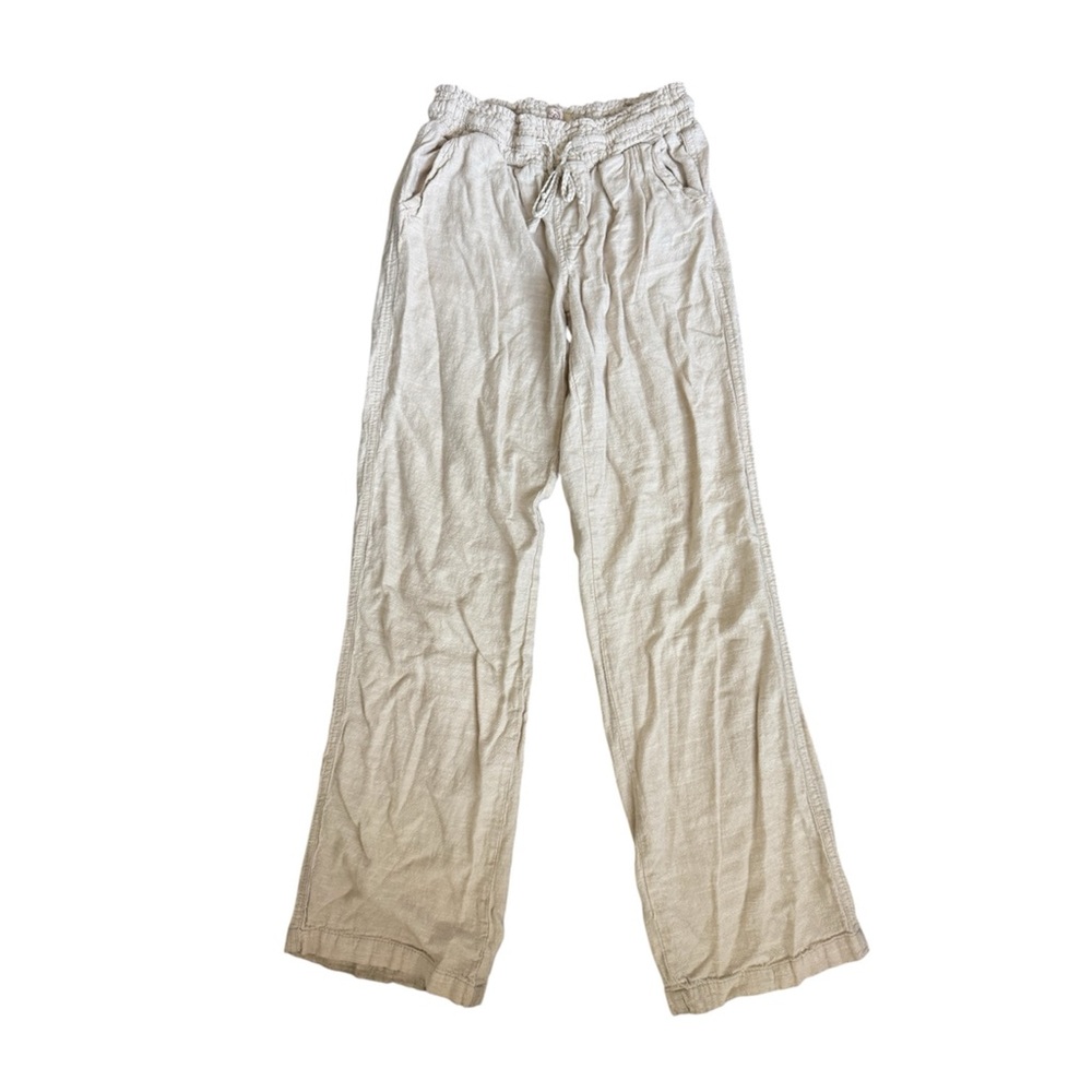 So Beige Linen Drawstring Loose Relaxed Casual Pants